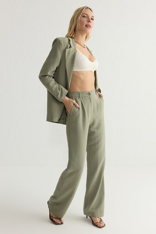 Calças wide legs de cintura alta - Caqui