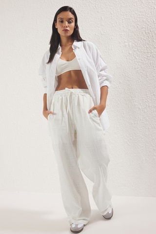 Calças wide legs de cintura alta - Branco