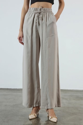 Calças wide legs de cintura alta - Bege