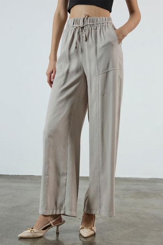 Calças wide legs de cintura alta - Bege