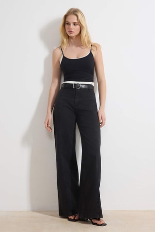 Calças de ganga wide legs - Preto