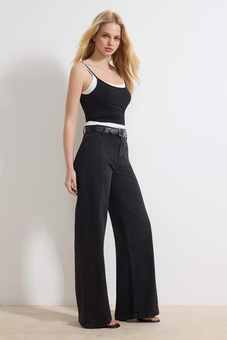 Calças de ganga wide legs - Preto