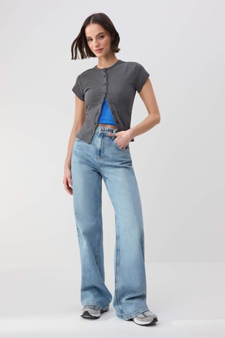 Calças de ganga wide legs cintura alta - Azul-claro