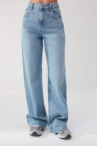 Calças de ganga wide legs cintura alta - Azul-claro