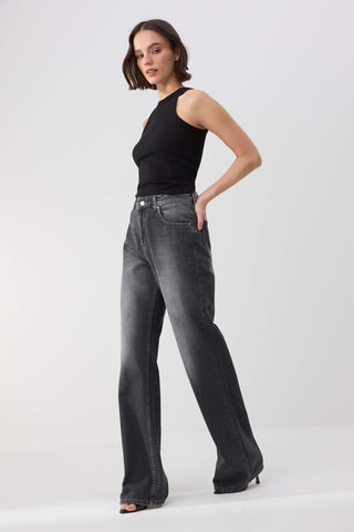 Calças de ganga wide legs cintura alta - Antracite