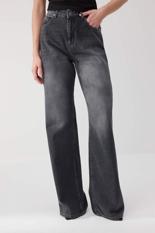 Calças de ganga wide legs cintura alta - Antracite