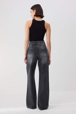 Calças de ganga wide legs cintura alta - Antracite