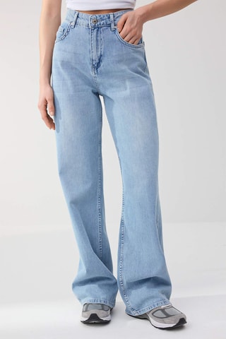 Calças de ganga wide legs cintura alta - Azul-claro