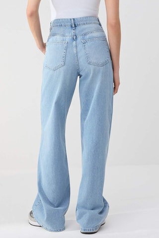 Calças de ganga wide legs cintura alta - Azul-claro