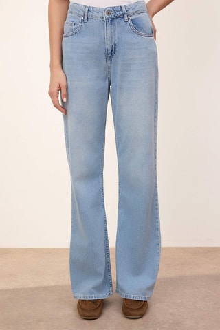 Calças de ganga wide legs cintura alta - Azul-claro