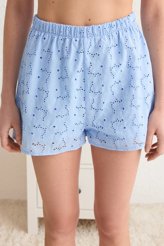 Pijama em bordado inglês - Azul-claro