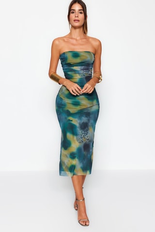 Vestido-caicai - Verde-escuro e turquesa