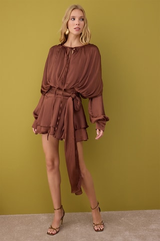 Vestido drapeado - Castanho