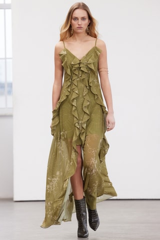 Vestido com folhos - Caqui