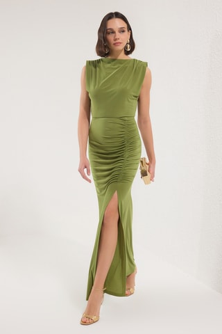 Vestido drapeado - Caqui