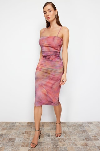 Vestido drapeado tie and dye - Rosa