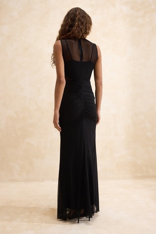 Vestido com folhos em tule - Preto