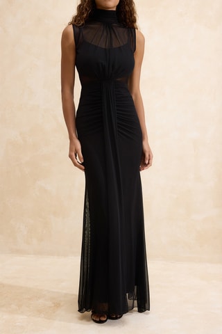 Vestido com folhos em tule - Preto