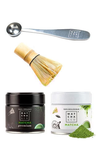Thé Matcha Premium, thé Matcha Original, cuillère doseuse en acier inoxydable et fouet en bambou - 2 x 30 g