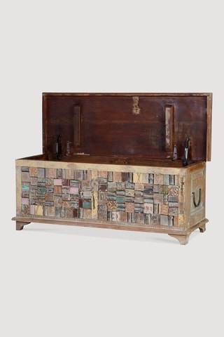 Coffre - Naturel - En bois de manguier et bois recyclé - 106 x 36 x 41 cm