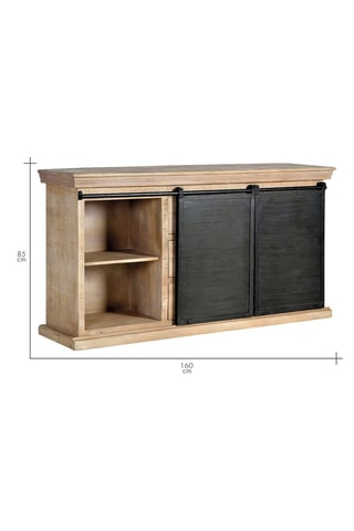 Buffet 2 portes - Naturel et noir - 160 x 40 x 85 cm