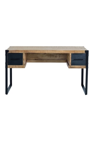 Bureau 4 tiroirs - Naturel et noir - Bois de manguier - 76 x 135 x 70 cm