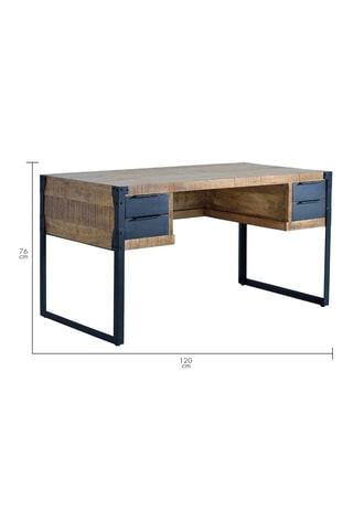 Bureau 4 tiroirs - Naturel et noir - Bois de manguier - 76 x 135 x 70 cm