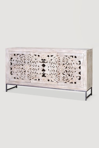Buffet 2 portes - Blanc vieilli - Structure en bois de manguier - 150 x 80 x 38 cm