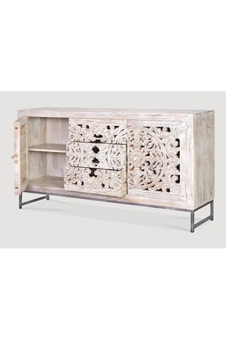 Buffet 2 portes - Blanc vieilli - Structure en bois de manguier - 150 x 80 x 38 cm