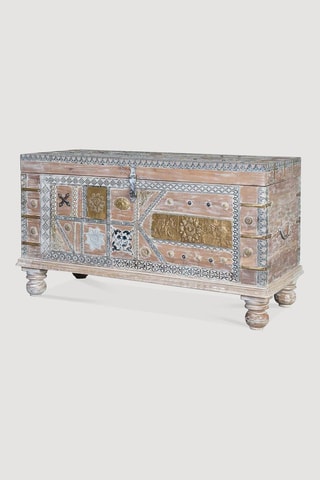 Coffre - Naturel et doré - En bois de manguier et bronze - 100 x 40 x 57 cm