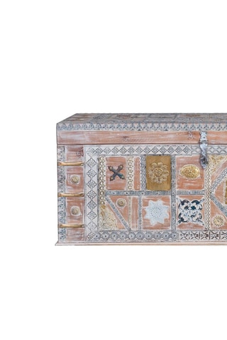 Coffre - Naturel et doré - En bois de manguier et bronze - 100 x 40 x 57 cm