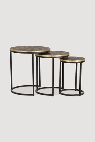 3 tables gigognes -  Doré et noir - Plateau en bronze - 44 x 49 cm /38 x 44 cm / 28 x 39 cm