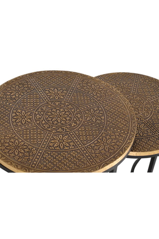 3 tables gigognes -  Doré et noir - Plateau en bronze - 44 x 49 cm /38 x 44 cm / 28 x 39 cm