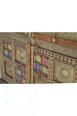 Commode 2 portes - Naturel et doré - En acacia et céramique - 105 x 90 x 40 cm