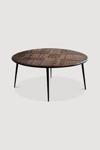 Table basse - Naturel et noir - Plateau en bois de manguier - 70 x 50 x 70 cm