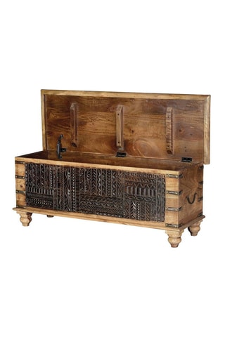 Coffre - Naturel et noir - En bois de manguier - 116 x 45 x 40 cm