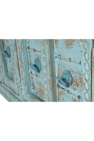 Buffet 4 portes - Bleu et naturel - En bois de manguier - 190 x 45 x 100 cm