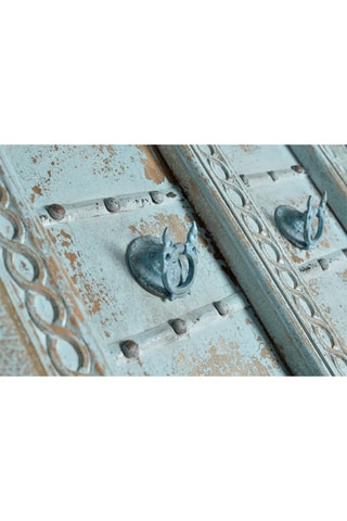 Buffet 4 portes - Bleu et naturel - En bois de manguier - 190 x 45 x 100 cm