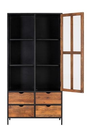 Vitrine 1 porte - Naturel et noir - Bois de manguier - 90 x 180 x 40 cm