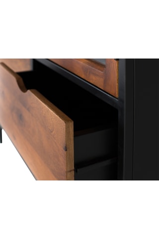 Vitrine 1 porte - Naturel et noir - Bois de manguier - 90 x 180 x 40 cm