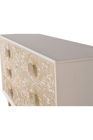 Buffet 6 tiroirs - Structure en bois de manguier - Naturel et blanc - 170 x 40 x 80 cm