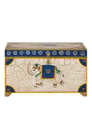 Coffre en bois - Blanc et bleu - 60 x 36 x 33 cm