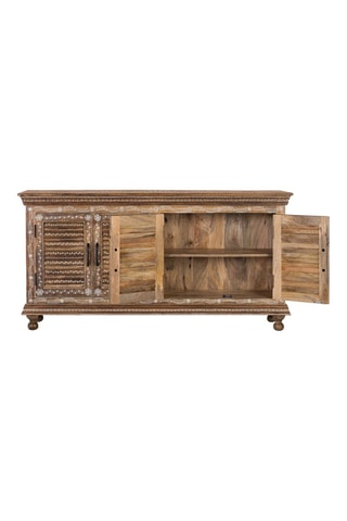 Buffet 4 portes en bois - Naturel et blanc - 152 x 78 x 36 cm