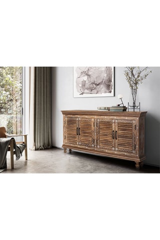 Buffet 4 portes en bois - Naturel et blanc - 152 x 78 x 36 cm