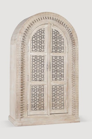 Armoire 2 portes en bois - Blanc décapé - 110 x 180 x 50 cm