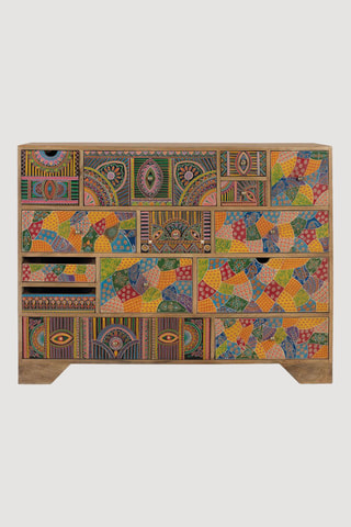 Commode 14 tiroirs en manguier - 120 x 91 x 40 cm