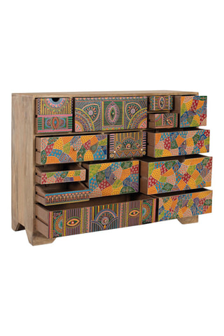 Commode 14 tiroirs en manguier - 120 x 91 x 40 cm