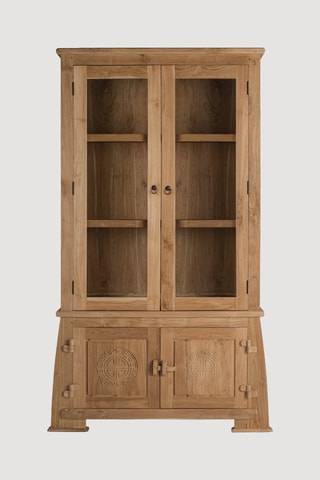 Vitrine 4 portes en teck - 109 x 186 x 42 cm
