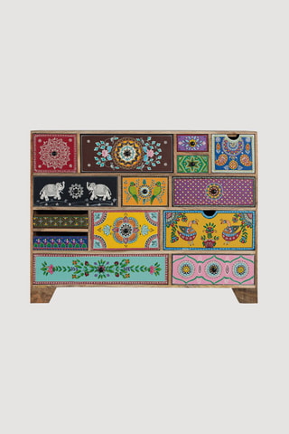 Commode 14 tiroirs en manguier - 120 x 90 x 40 cm