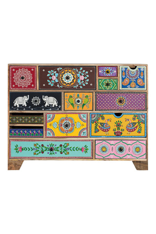 Commode 14 tiroirs en manguier - 120 x 90 x 40 cm